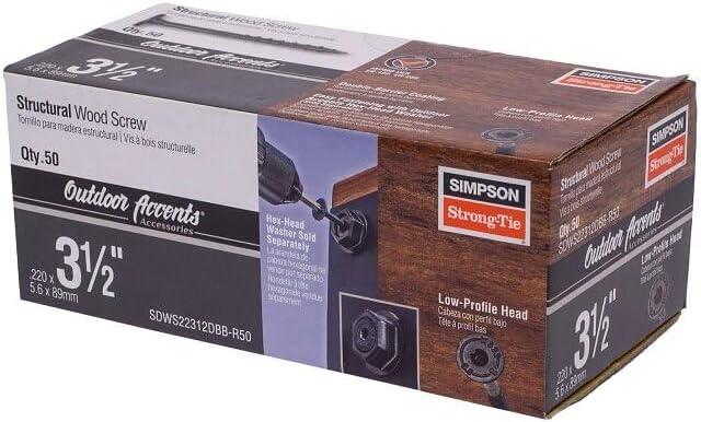 Simpson Strong-Tie SDWS22312DBB-R50 Outdoor Accents Structural Wood Screw .220 in. x 3-1/2 in. DB Coating, Black (50-Qty)