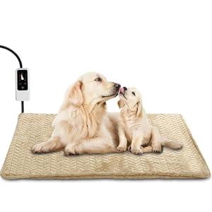Heeyoo Pet Heating Pad, Adjustable Temperature Dog Cat Heating Pad with Timer, Waterproof Heated Cat Bed with Chew Resistant Cord, Auto Power-Off Indoor Pet Heated Mat for Dogs and Cats
