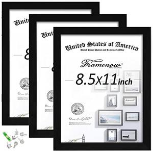 Framenow 8.5x11 Picture Frames Set of 3, Shatter-Resistant Glass Display Certificate or Pictures 8.5 by 11,To Wall and Tabletop Mounting, black.
