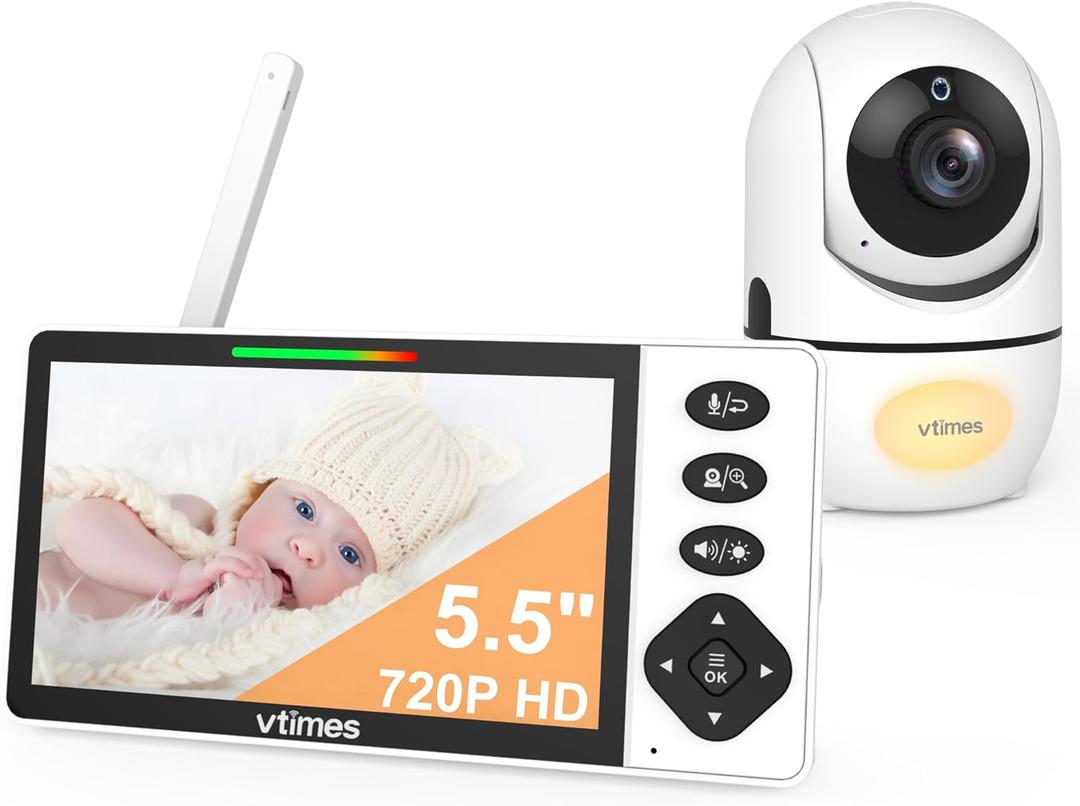 VTimes Baby Monitor with Camera and Audio, 5.5" 720P HD Screen Video Baby Monitor No WiFi VOX Mode Pan-Tilt-Zoom Alarm and 1000ft Range, Night Vision Night Light Lullaby, Ideal for Baby/ Elderly/ Pet