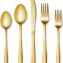 40 Pcs Gold Silverware Set, Stainless Steel Flatware Set for 8, Food-Grade Cutlery Set, Mirror Polished Tableware Eating Utensils Set for Home Kitchen, Include Knife Fork Spoon Set, Dishwasher Safe