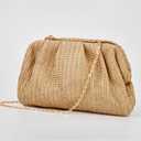 Huralona Women Straw Woven Clutch Purse Pleated Handbag for Summer Beach Vacation Straw Shoulder Crossbody Bag