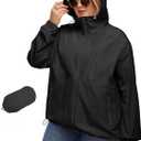Avoogue Plus Size Womens Rain Jacket with Hood Waterproof Raincoats Lightweight Packable Outdoor Trench Coat 3XL (Black)