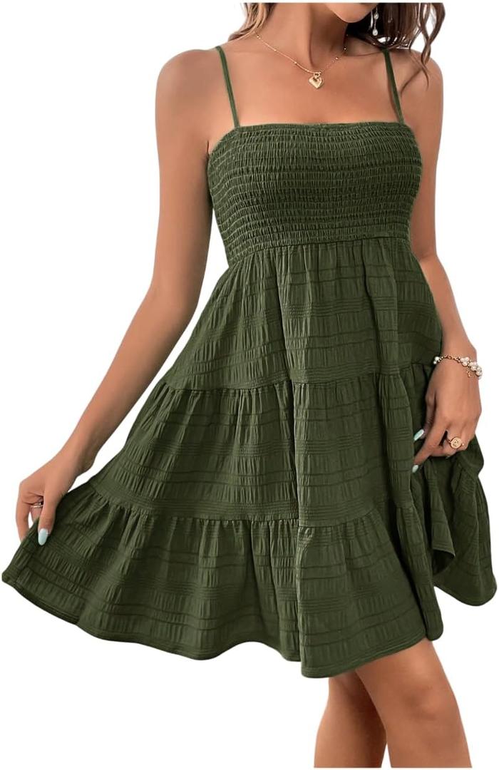 SOLY HUX Women's Sundress Smock Cami Mini Dress Sleeveless Swing A Line Short Dresses Casual Cute Summer Dresses, Medium