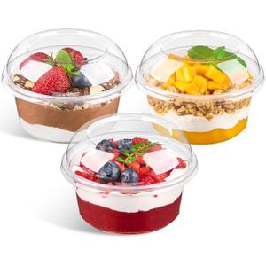 Qeirudu 50 Pack 12 Oz Plastic Dessert Cups with Lids, Acai Bowls Clear Party Serving Bowls for Parfaits, Snacks, Cakes, Fruits