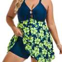 Hanna Nikole Women Plus Size One Piece Swimsuit Cut Out Adjustable Bathing Suit Tummy Control Swim Dress Swimwear with Shorts (Yellow Floral) 22W