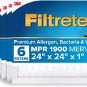 Filtrete 24x24x1 AC Furnace Air Filter, MERV 13, MPR 1900, Premium Allergen, Bacteria & Virus Filter, 3-Month Pleated 1-Inch Electrostatic Air Cleaning Filter, 6-Pack (Actual Size 23.81x23.81x0.78 in)