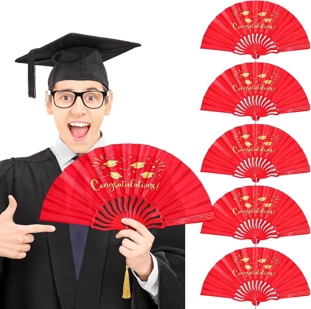 Roowest 6 Pcs Graduation Fans Foldable Handheld Fans Class of 2026 Hand Holders Graduation Photo Prop Grad Party Supplies Graduated Gift for Grad Holiday Favors (Red)