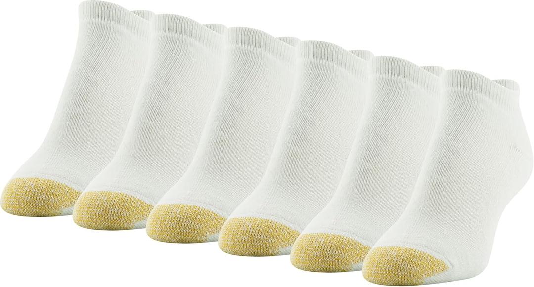 GOLDTOE Women's Sport Cushion No Show Socks, 6-Pairs (Medium, White)