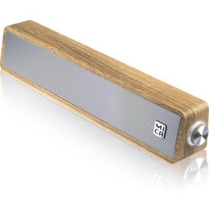 MICA Computer Speakers, Vintage Wired Computer Sound Bar, Retro Wooden Mini Soundbar, USB Powered PC Speakers for Desktop Monitor, Laptop, Tablet, 3.5mm Aux Connection, Angled (Yellow)