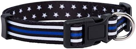 Native Pup Thin Blue Line Dog Collar- Stars (Medium)
