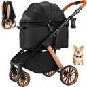 MAMIZO Foldable Dog Stroller for Medium Small Dogs Cats Up to 55 Lbs, Aluminum and Carbon Steel Frame Pet Stroller, Height-Adjustable Handle Puppy Strollers with Zipperless Design, Shock Absorbers (Black)