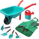 CUTE STONE Kids Gardening Tool Set, Garden Toys with Wheelbarrow, Watering Can, Gardening Gloves, Hand Rake, Shovel, Trowel, Double Hoe, Apron with Pockets, Outdoor Indoor Toys Gift for Boys Girls