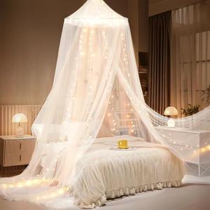 Bed Canopy with Lights, Bed Canopy for Girls Princess with Luminous Stars, Canopy Bed Curtains for Twin to King Size Bed, Baby Kids Adult Indoor Decor Bedroom Reading Nook Outdoor Camping, White (433"W x 110.2"L (Pack of 1))