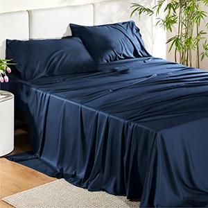 Bedsure King Size Sheets Set, Cooling Sheets for Hot Sleepers, Rayon Derived from Bamboo, PureWoven, Breathable & Soft, Deep Pocket Up to 16 Inches, Hotel Luxury Silky Bedding, Navy
