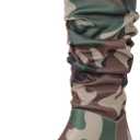 YIYA Women's Camouflage Slouchy Knee High Boots Square Toe Chunky Flat Heel Riding Combat Tall Pull On Boots (4, Brown)