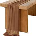 Ling's Moment 14Ft Brown Sheer Chiffon Like Table Runner Rust Tablecloth for Wedding Bridal Shower Decorations Birthday Party Rustic Boho Table Setting Fall Decor