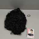 Flufymooz Curly Wig with Bangs for Women, 20 Inch Natural Black Curly Shag Hair Wig, Kinky Curls with Wispy Bangs Heat Resistant Synthetic Wig for WomenNatural Black