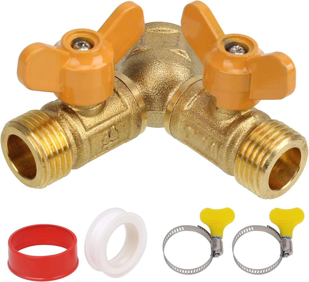 Mxfans 2 Way Natural Gas Splitter Solid Brass Y Shape 601 Steel Shank Gas Single Port Valve Threaded Connector for BBQs and Outdoor Fireplaces