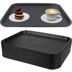 12 Pack Cafeteria Trays, 13 x 10 Inch Plastic Fast Food Serving Trays, Restaurant Black Stackable Serving Platter for Kitchen, Party, Dining