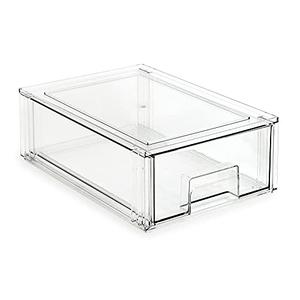 Isaac Jacobs Medium Stackable Organizer Drawer (12.5” x 8.3” x 4.1”), Clear Plastic Storage Box, Pull-Out Bin, Home, Office, Closet & Shoe Organization, BPA-Free, Food/Fridge/Freezer Safe (Medium)