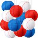 Fabbay 12 Pcs Baseball Lanterns Red White and Blue Baseball Paper Lantern 4th of July Decorations for Independence Day Sports Birthday Baby Shower Wedding Patriotic Supplies(8 Inch)