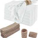 VIJIV 8 Pack Cheesecloth Dinner Napkins and Burlap Napkin Rings Set of 4 Natural, Cotton Linen Napkins Fringe, 18x18 Inches Decorative Boho Cheese Cloth Napkins for Wedding Western Party Decorations (White)