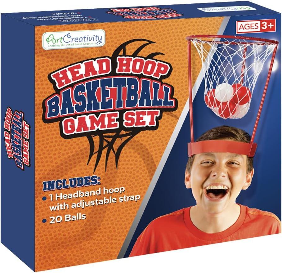 ArtCreativity Head Hoop Basketball Party Game for Kids and Adults - Adjustable Basket Net Headband with 20 Balls - Fun Gift for Birthday, Party Dress Up, Carnival Ball Game for Boys & Girls
