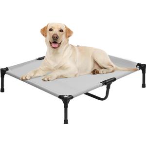 Elevated Dog Bed 42 Inch - Breathable Raised Pet Bed for Large Dogs, Waterproof Dog Cot Bed Easy to Assemble, Durable Portable Pet Cot with Non-Slip Feet, Grey