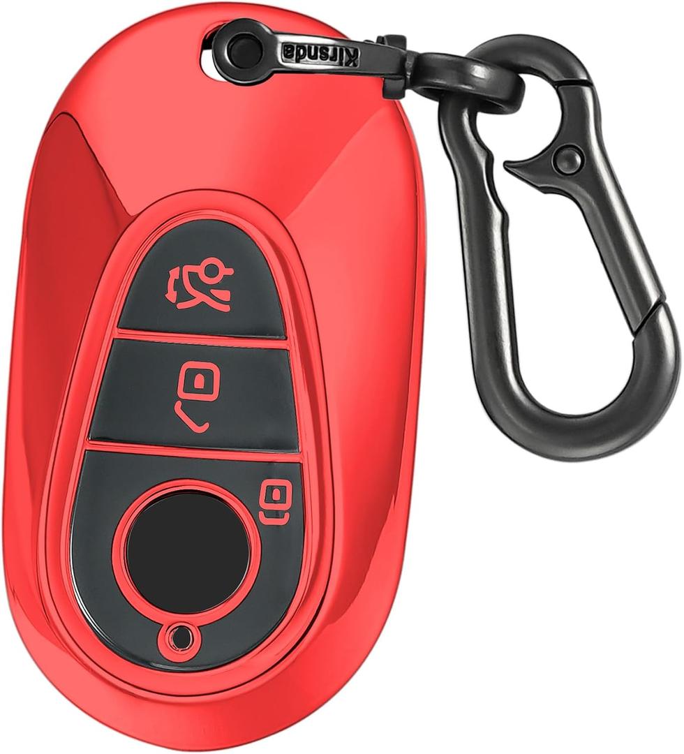 Kirsnda for Mercedes Benz Key Fob Cover with keychian,TPU Protection Key Case Compatible with E Class S Class G Class smart Remote Key (Red,3 Button)