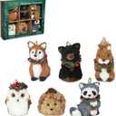 naturevibe Sisal Woodland Animals Christmas Tree Ornaments,Set of 6 Natural Forest Friends with Gift Boxes for Presents,Ornaments Animals as Rustic Home Decorations