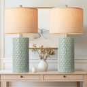 PARTPHONER 23" Modern Ceramic Table Lamp Set of 2, Table Lamps for Living Room, Rustic Farmhouse Bedside Lamps Nightstand lamp for Bedroom, Desk Lamp for End Table Home Decor Light Green