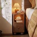 Narrow Nightstand with Drawer, Small Nightstand, Bedside Table, Solid Wood Modern Bedside Table for Bedroom, Study, Toilet(Walnut)