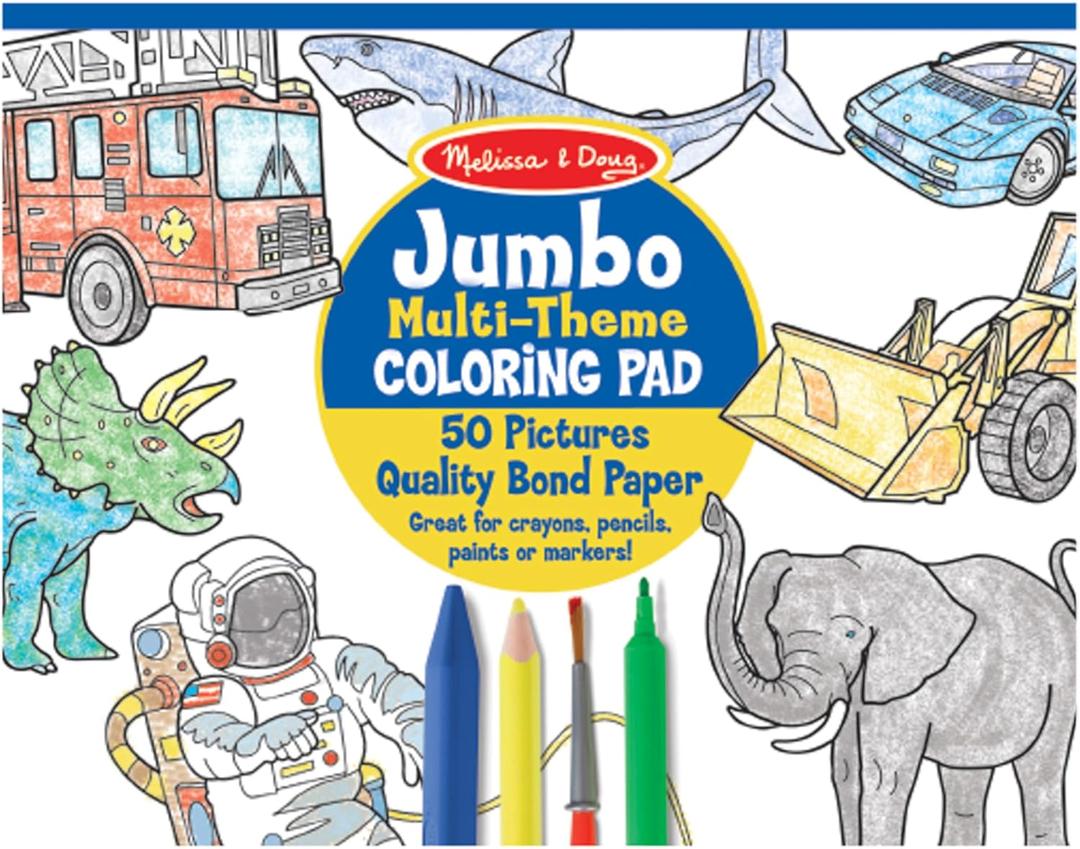 Melissa & Doug Jumbo 50-Page Kids' Coloring Pad - Space, Sharks, Sports, and More