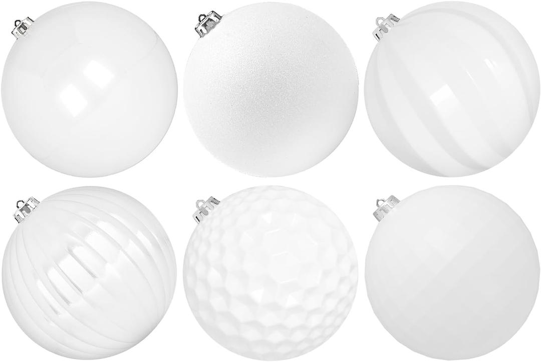 Extra Large Size Outdoor Christmas Ornaments, Oversized Huge Big Shatterproof Xmas Christmas Plastic Balls for Outside Lawn Yard Tree Hanging Decorations (6"/150mm, White, 6 Packs)