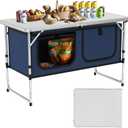 Camping Table, Folding Camping Table with Storage, Lightweight & Portable, 3 Heights Adjustable Folding Table for BBQ, Camping, Picnic and Indoor Use, Dark Blue