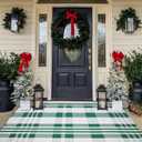 Easter Door Mat 4' x 6' Green and White Plaid Rug Spring Decor Rug Cotton Hand-Woven Layered Door Mats Washable Carpet for St. Patrick's Day Front Porch, Kitchen, Farmhouse, Entryway