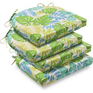 downluxe Outdoor Chair Cushions Set of 4 for Patio Furniture, Water-Resistant Patio Chair Cushions with Ties, High Density Foam Outdoor Seat Cushion, 17" X 16" X 2", Tropical Green Leaves