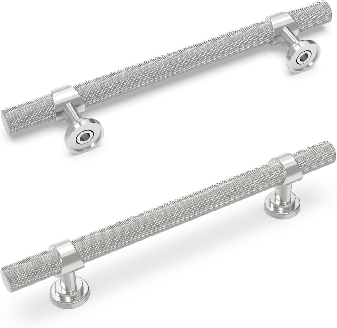 10 Pack 5 Inch Cabinet Pulls knurled Brushed Satin Nickel Kitchen Cabinet Handles Aluminum and Zinc Alloy Drawer Pulls Solid Cabinet Hardware (5'' Hole Center(128mm))