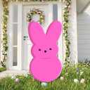 24 Inch Easter Yellow Bunny Metal Yard Signs with Stakes Easter Outdoor Lawn Decorations Pink Bunny Peep Signs Sturdy Reusable Spring Yard Decor for Front Yard Garden, Pink