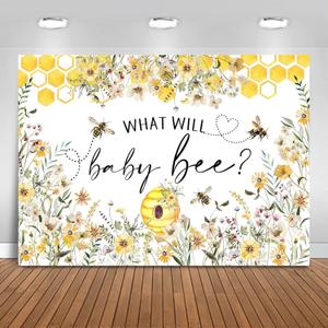 Bee Gender Reveal Backdrop 7x5ft What Will Baby Bee Gender Reveal Party Decorations Background Honeycomb Flowers Banner Photo Booth Props