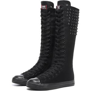 Momuk Long Rivet Knee High Canvas Boots Punk Style for Women & Girls Size 10