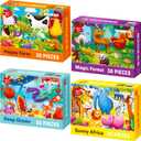 QUOKKA Puzzles for Toddlers 3-5 - 4 x 30 Pieces Puzzles for Kids Ages 2-4 - Animal Learning Jigsaw Puzzle for Kids 4-6 Years Old - Educational Toys for Boy and Girl
