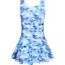 Zestonie Big Girls One Piece Swimsuits Leopard Bathing Suit for Kids Hawaiian Swimwear with Skirt Swim Dress Light Blue Mermaid Size 16/14-16 Years