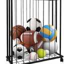 Large Garage Ball Storage Rack with WheelsRolling Sports Equipment Organizer Freestanding Ball Holder for Basketball Soccer Volleyball FootballSports Ball Storage for Garage Gym School Home