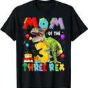 Mom Of The Three Rex 3Rd Birthday Boy Dinosaur T-Rex T-Shirt (Black). S Size