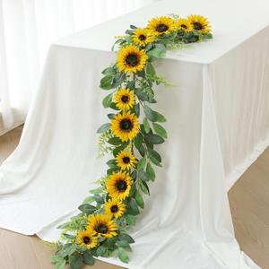 Mizii Artificial Sunflower Garland 6FT Fake Silk Sunflowers Flower Garland Autumn Hanging Vines Decorations for Kitchen Table Centerpieces Room Wall Party Wedding Birthday Fall Decor (Yellow)