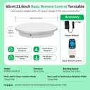 Remote-Controlled Motorized Electric Turntable,Heavy Duty Rotating Display Stand,Speed-adjustable Rotating Platform ,Multi-mode 360° Photography Turntable For 3D Scan,Photography(23.6in/White)