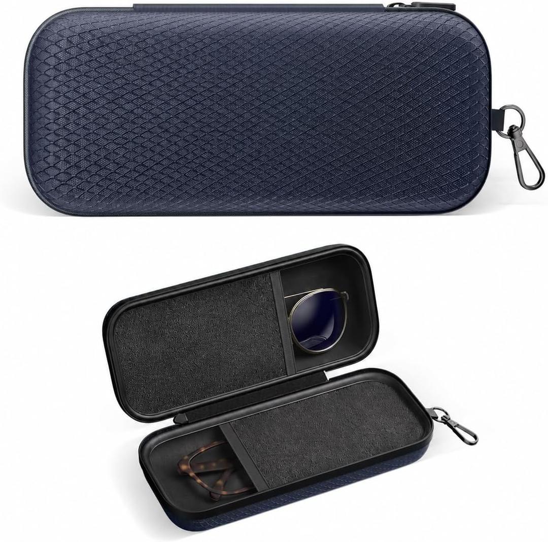 Double Oversized Eyeglasses Case Dual Sunglasses Case Hard Shell Glasses Case with Clip Metal Carabiner Travel