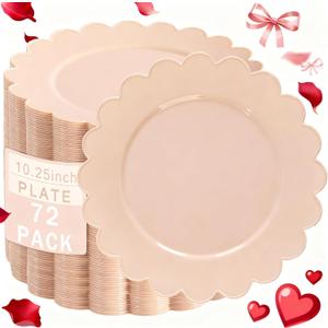 SUT 72-Count Pink Plastic Plates Disposable 10.25 Inch - Scalloped Edge Dinner Plates for Valentines Day, Parties, Birthdays, Weddings | Lightweight & Durable Disposable Dinnerware (72 Pack)